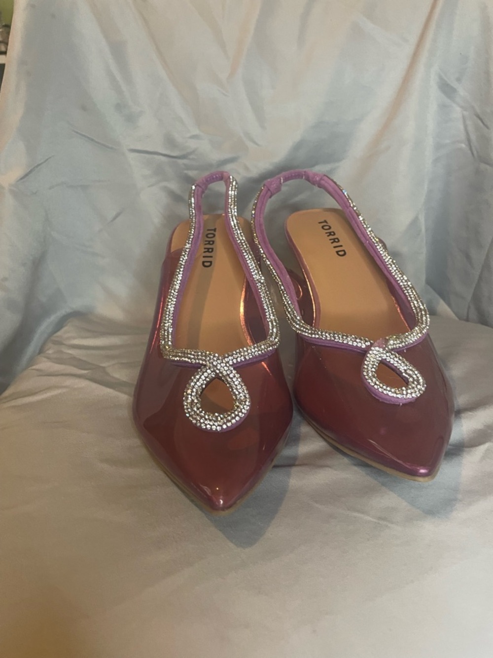 torrid mauve patent rhinestone slingback heels